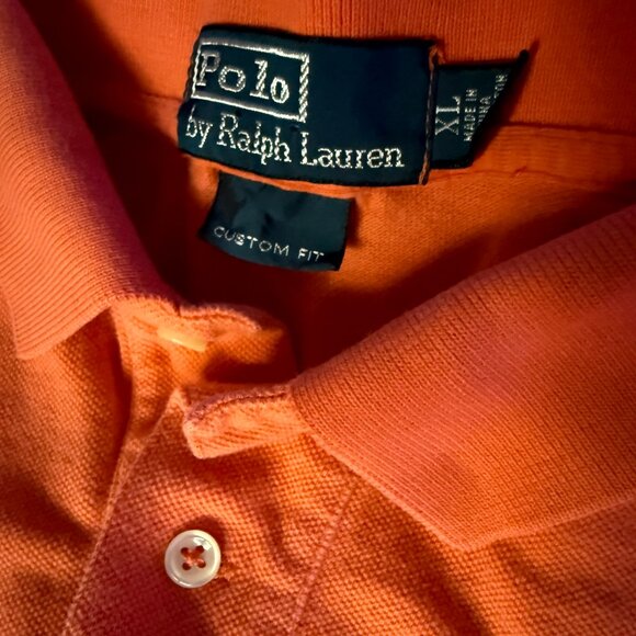 Polo Ralph Lauren Men's Orange Polo with Green Logo, Extra Large Custom Fit - Picture 3 of 4